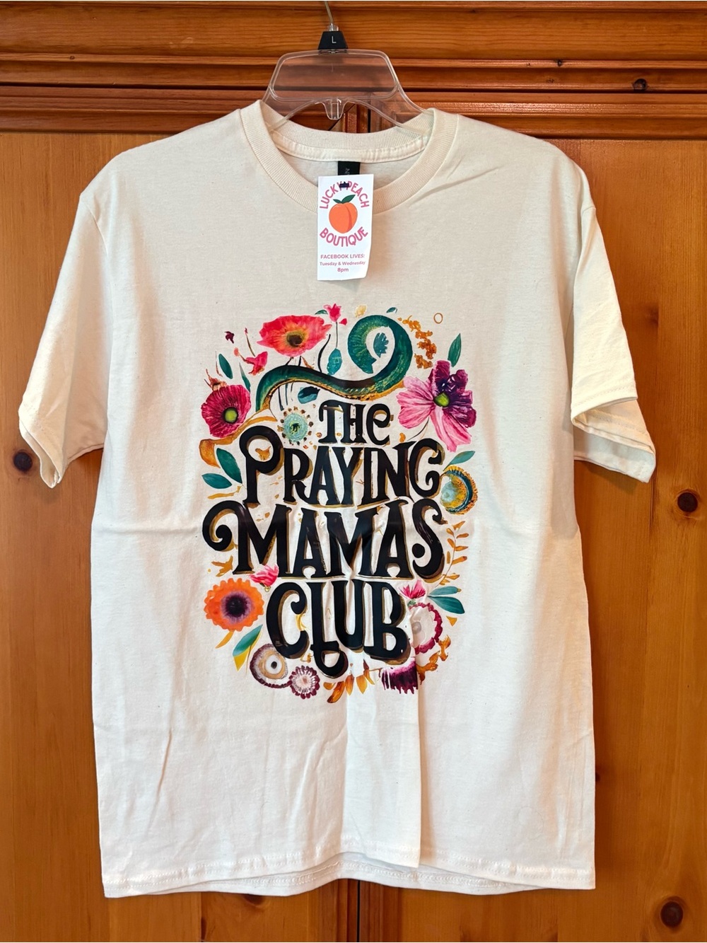 Gildan Cream Graphic Tee with Multicolor Floral Print - The Praying Mamas Club